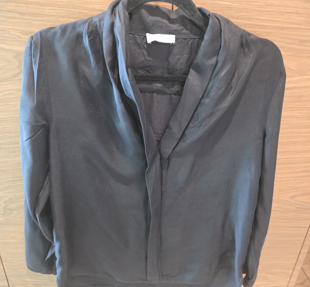 Black 100% SILK SATIN Shawl Collar Women's Shirt SANDRO